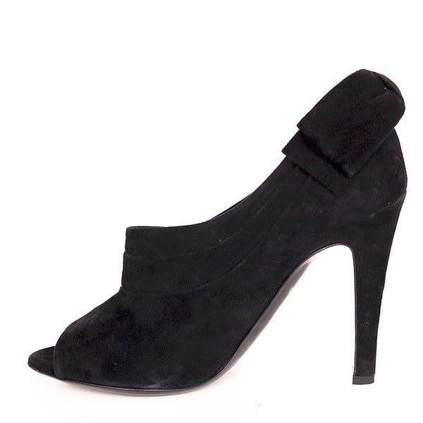 38.5 NEW MOSCHINO CHEAP AND CHIC VINTAGE Black Suede Bow Pumps PEEP TOE HEELS