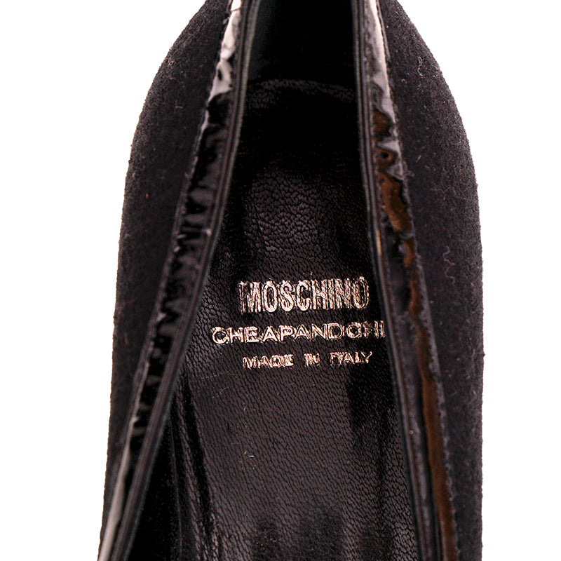 37.5 NEW MOSCHINO CHEAP AND CHIC VINTAGE Black Wool Patent Leather KITTEN HEELS