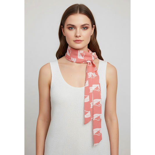 NEW $575 MIU MIU Pink KITTY CAT PRINT 100% Silk Whimsical HEAD NECK SCARF SASH