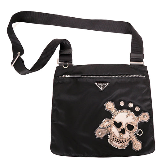 NEVER USED PRADA 2011 Vintage Black Nylon Saffiano SKULL CROSSBONE Crossbody BAG