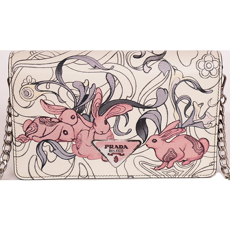 NEW PRADA x James Jean 2018 RUNWAY Rabbit BUNNY PRINT Glacé Calf Leather BAG NIB