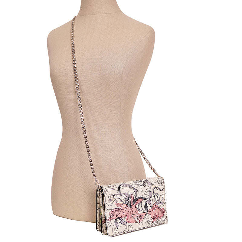 NEW PRADA x James Jean 2018 RUNWAY Rabbit BUNNY PRINT Glacé Calf Leather BAG NIB