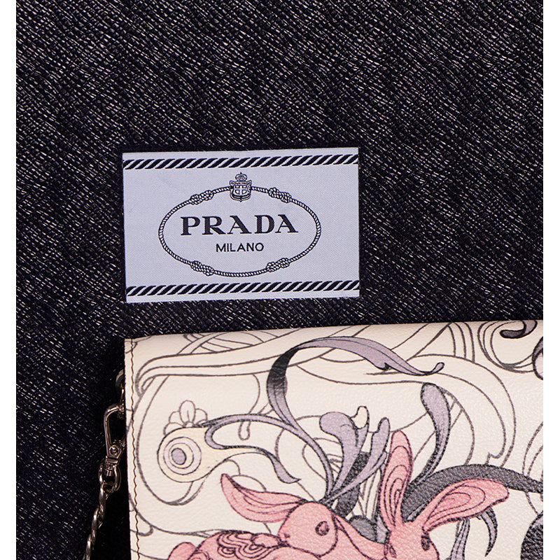NEW PRADA x James Jean 2018 RUNWAY Rabbit BUNNY PRINT Glacé Calf Leather BAG NIB