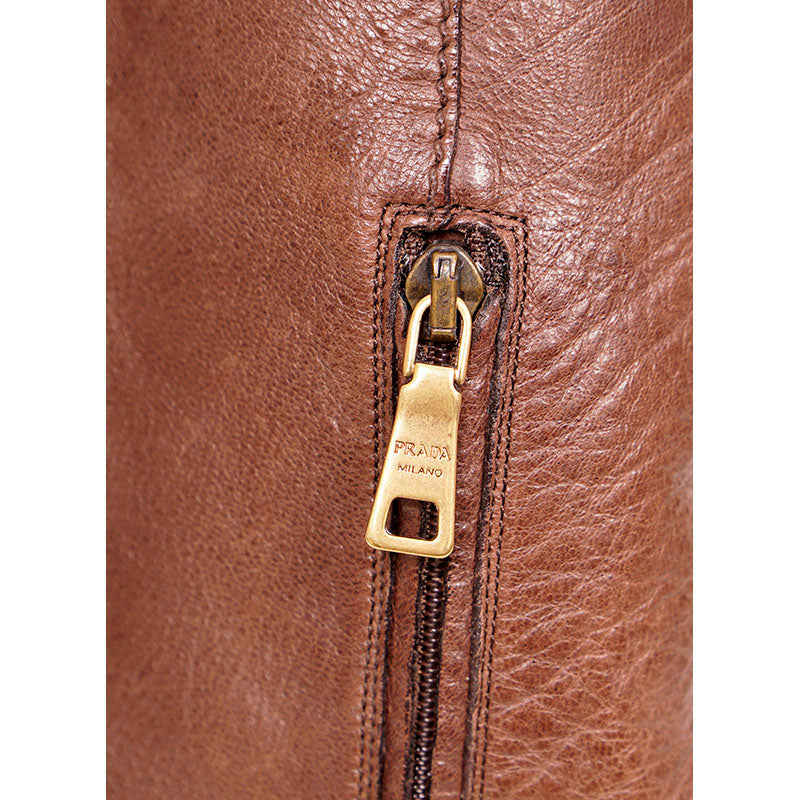 37 VINTAGE $2,050 PRADA Brown Rugged Leather OVER THE KNEE Tall Low Heel BOOTS