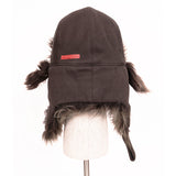 XL VINTAGE PRADA LINE A Brown Canvas Classic Russian Style Faux Fur TRAPPER HAT