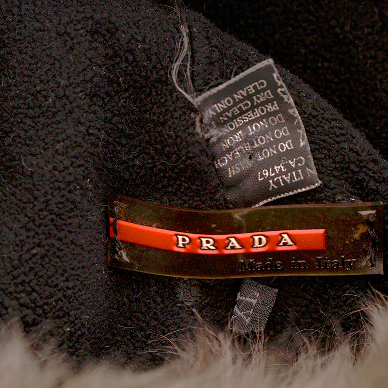 XL VINTAGE PRADA LINE A Brown Canvas Classic Russian Style Faux Fur TRAPPER HAT