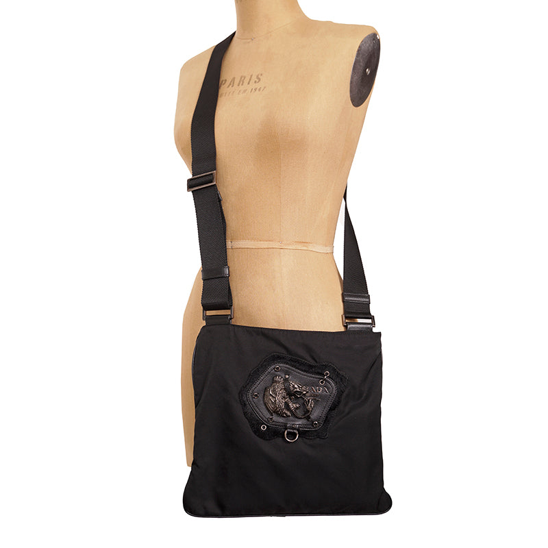 VINTAGE PRADA Black Nylon Saffiano GRIFFIN SNAKE CHIMERA LOGO Crossbody BAG EUC