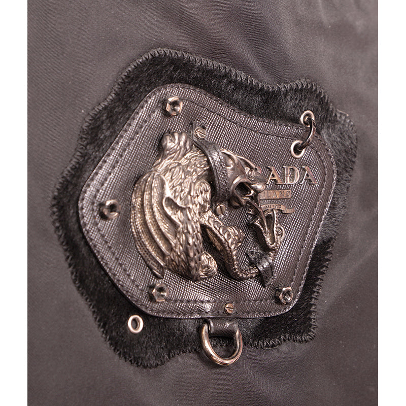 VINTAGE PRADA Black Nylon Saffiano GRIFFIN SNAKE CHIMERA LOGO Crossbody BAG EUC
