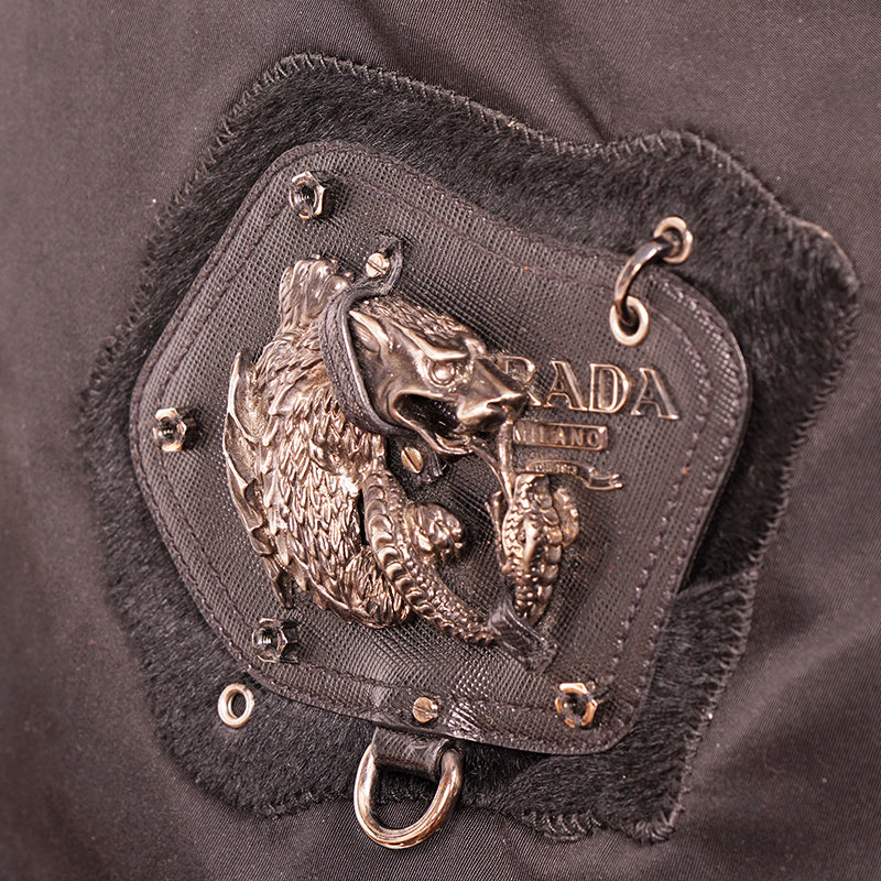 VINTAGE PRADA Black Nylon Saffiano GRIFFIN SNAKE CHIMERA LOGO Crossbody BAG EUC