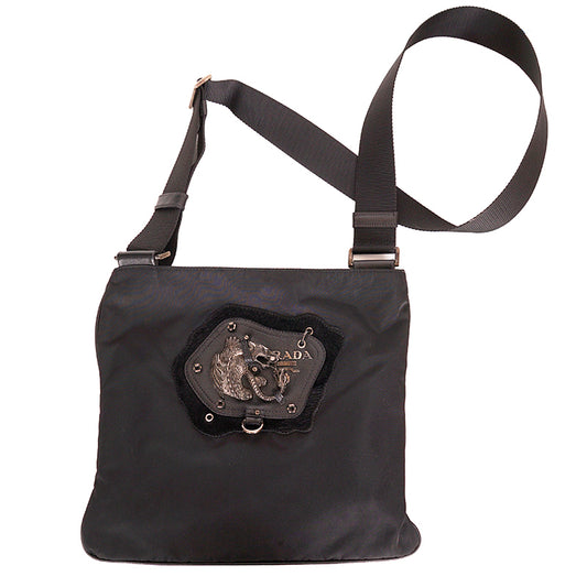 VINTAGE PRADA Black Nylon Saffiano GRIFFIN SNAKE CHIMERA LOGO Crossbody BAG EUC