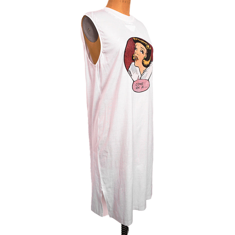 sz S NEW $1680 PRADA Runway White GRAPHIC CARTOON COMIC Come On In T-Shirt DRESS