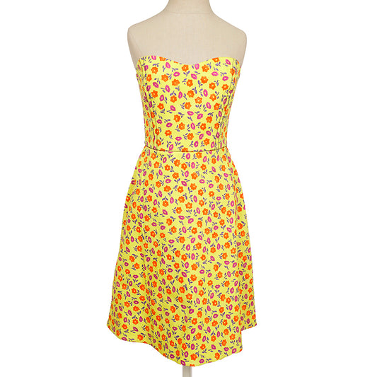 PRADA SWEETHEART NECKLINE BRIGHT YELLOW STRAPLESS BUTTERCUP DRESS SIZE 42 IT