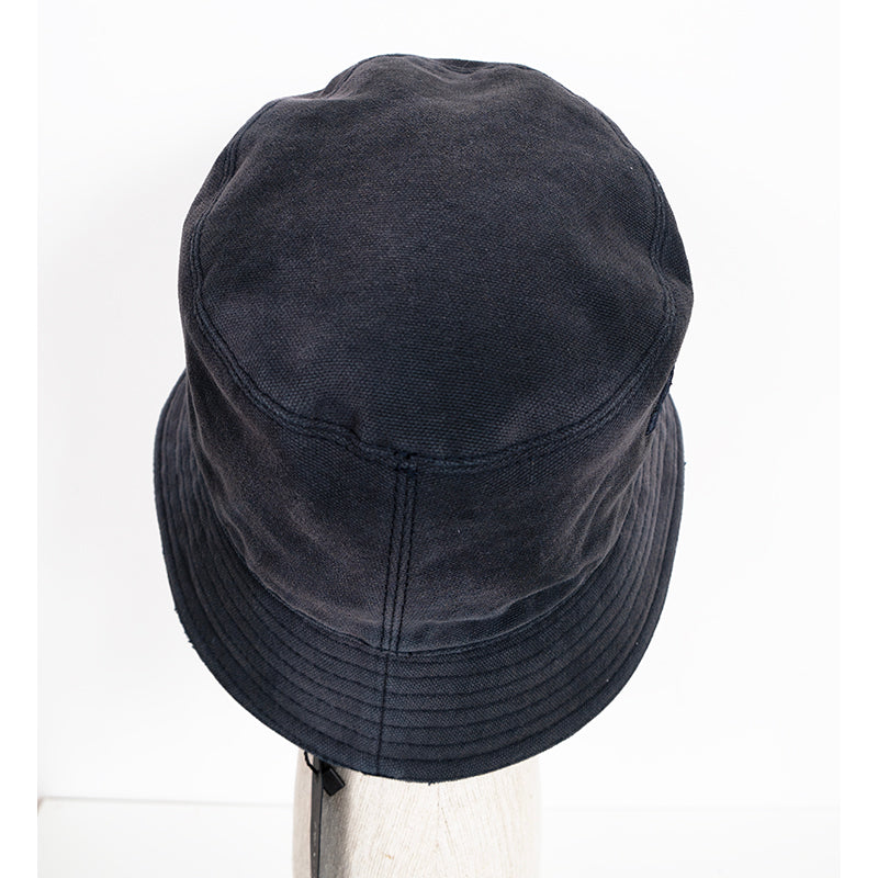 sz XS NEW $895 PRADA Navy Blue Rustic Cotton Canvas LOGO-Embroidered BUCKET HAT