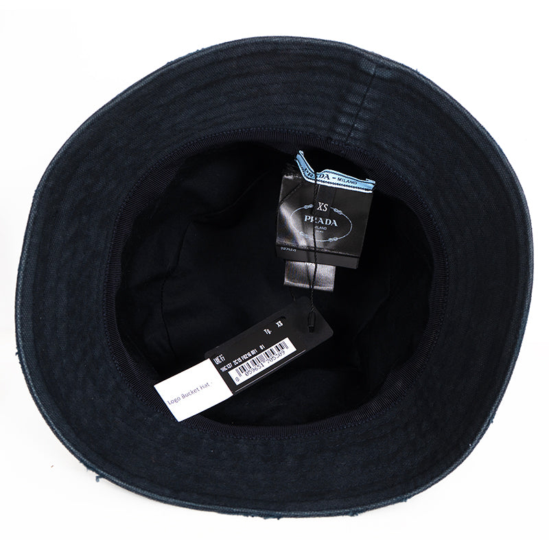 sz XS NEW $895 PRADA Navy Blue Rustic Cotton Canvas LOGO-Embroidered BUCKET HAT
