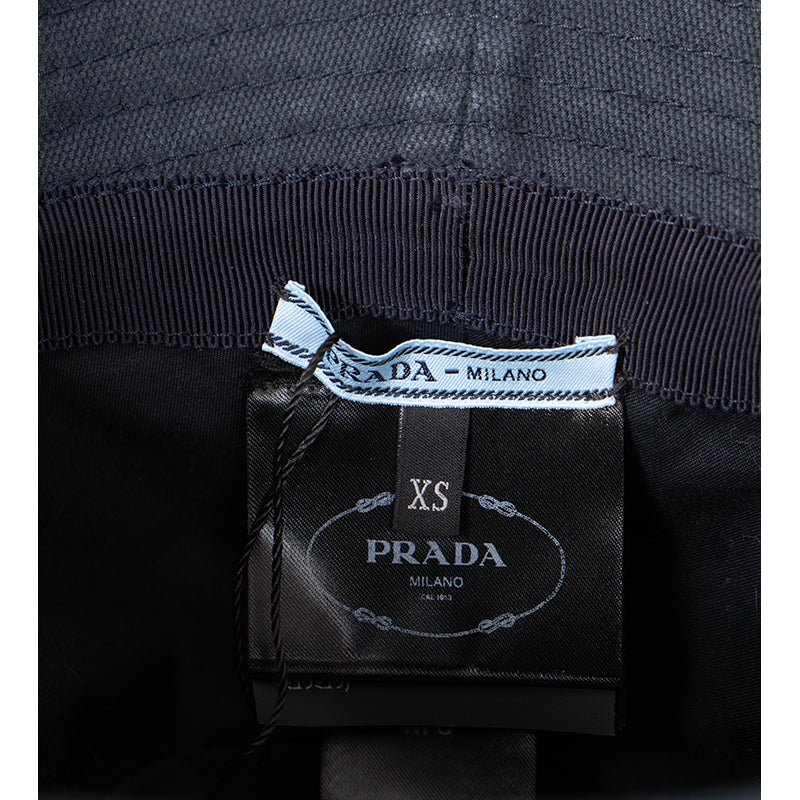 sz XS NEW $895 PRADA Navy Blue Rustic Cotton Canvas LOGO-Embroidered BUCKET HAT