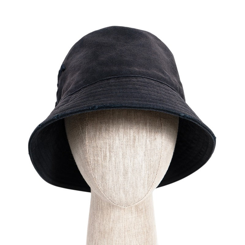 sz XS NEW $895 PRADA Navy Blue Rustic Cotton Canvas LOGO-Embroidered BUCKET HAT