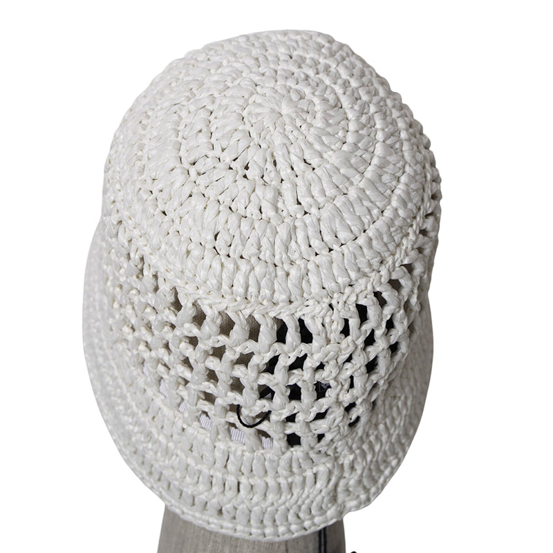 S NEW $1,020 PRADA White CROCHET RAFFIA Viscose LOGO Summer Vacation BUCKET HAT