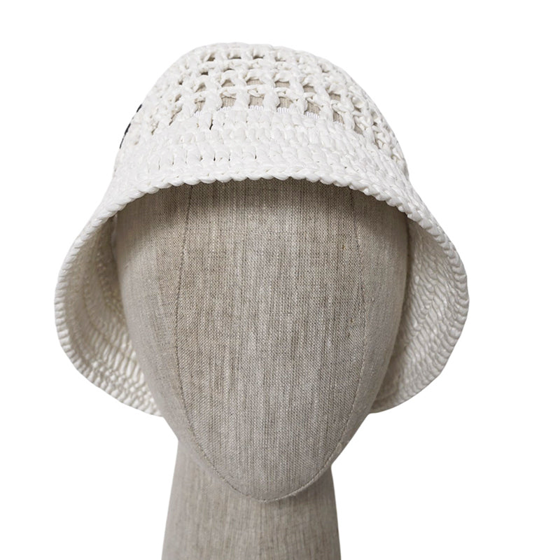 S NEW $1,020 PRADA White CROCHET RAFFIA Viscose LOGO Summer Vacation BUCKET HAT