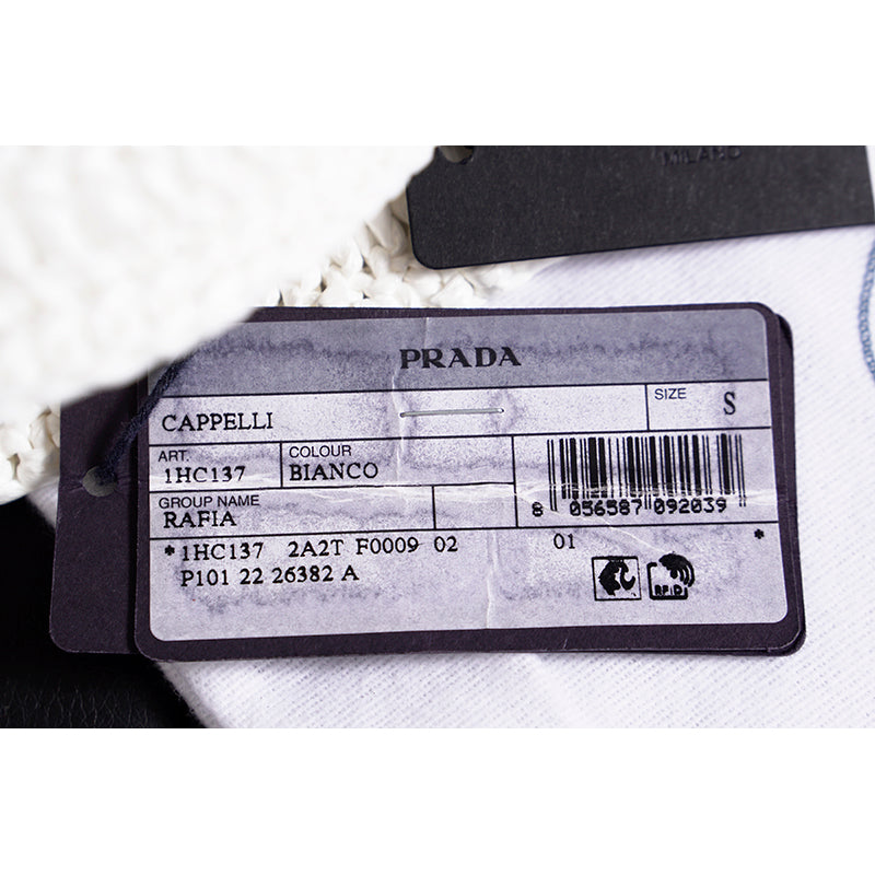 S NEW $1,020 PRADA White CROCHET RAFFIA Viscose LOGO Summer Vacation BUCKET HAT