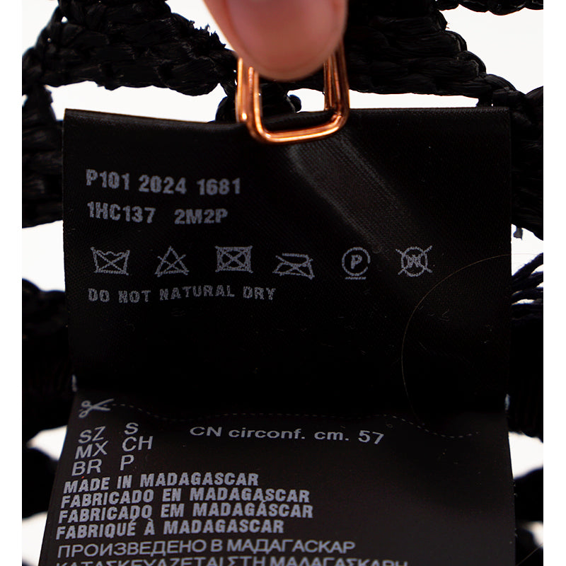 S/M NEW $1,050 PRADA Black CROCHET RAFFIA Viscose LOGO Summer Vacation BUCKET HAT