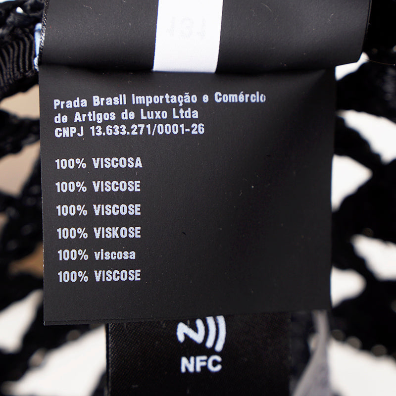 S/M NEW $1,050 PRADA Black CROCHET RAFFIA Viscose LOGO Summer Vacation BUCKET HAT