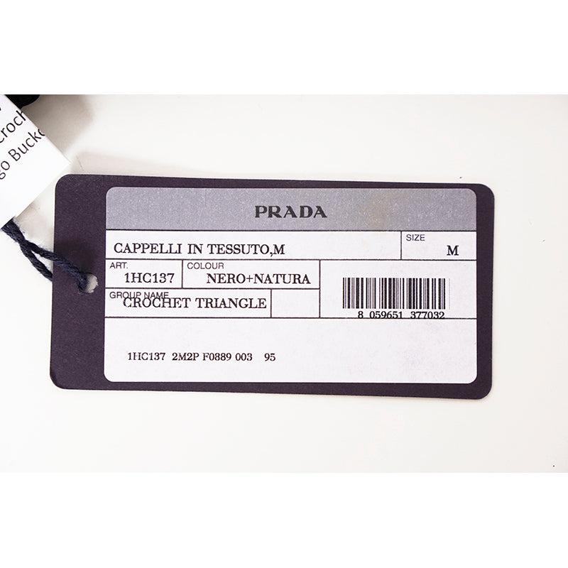 S/M NEW $1,050 PRADA Black CROCHET RAFFIA Viscose LOGO Summer Vacation BUCKET HAT