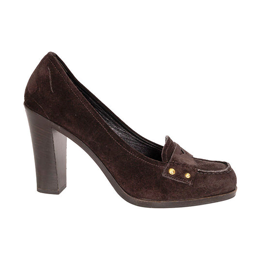 37 VINTAGE Y2K PRADA Brown Suede Square Toe Penny Loafer CHUNKY HEELS Never worn