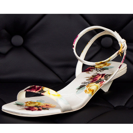 36.5 NEW $1220 PRADA St Camelia White FLORAL SATIN Kitten LOGO HEELS SANDALS 6.5