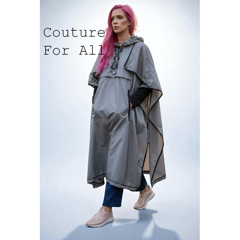 sz 36 XS NEW $2,410 PRADA Gray RE-NYLON 2-Piece Long PONCHO CAPE Light JACKET