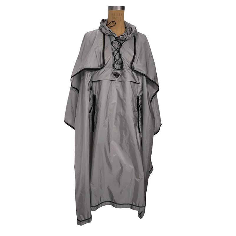 sz 36 XS NEW $2,410 PRADA Gray RE-NYLON 2-Piece Long PONCHO CAPE Light JACKET