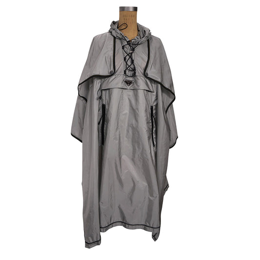 sz 36 XS NEW $2,410 PRADA Gray RE-NYLON 2-Piece Long PONCHO CAPE Light JACKET