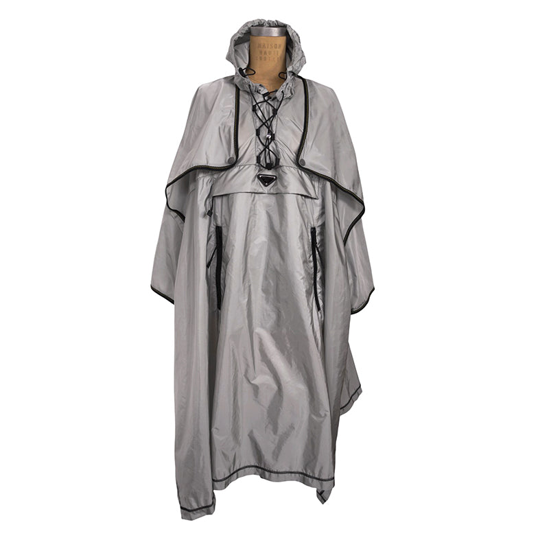 sz 36 XS NEW $2,410 PRADA Gray RE-NYLON 2-Piece Long PONCHO CAPE Light JACKET