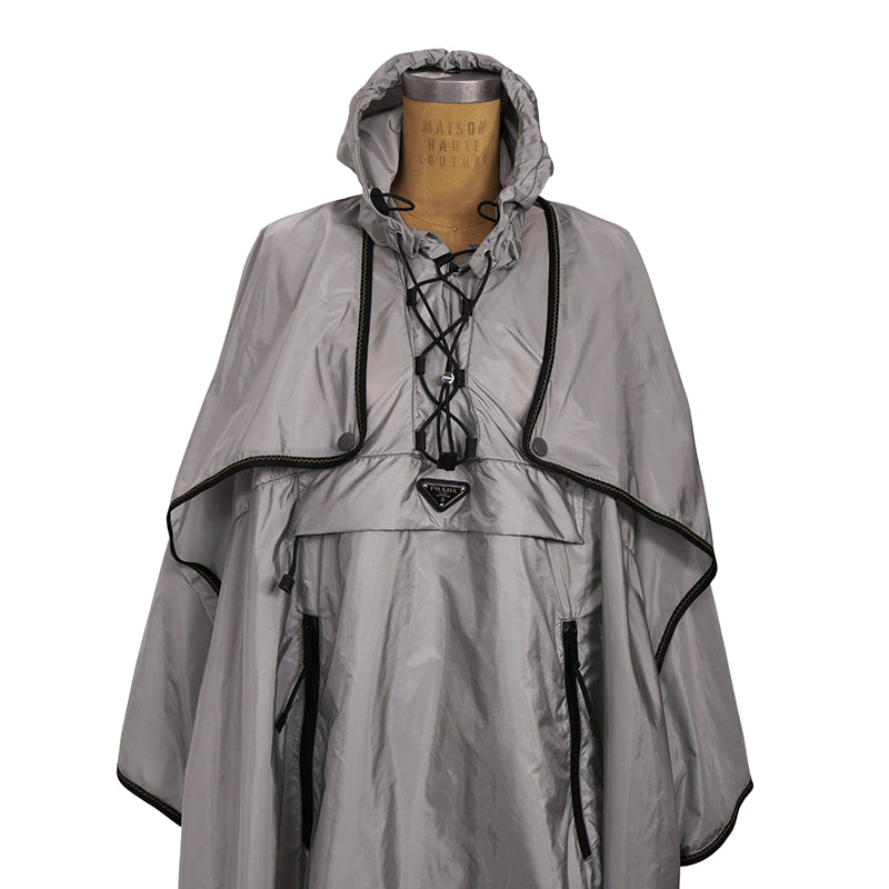 sz 36 XS NEW $2,410 PRADA Gray RE-NYLON 2-Piece Long PONCHO CAPE Light JACKET