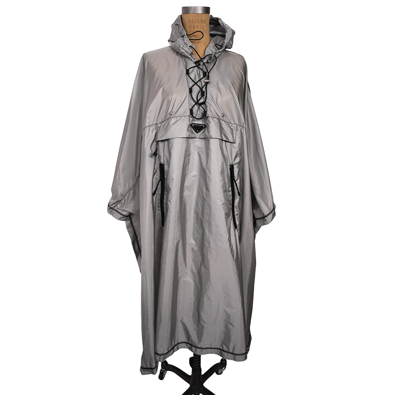 sz 36 XS NEW $2,410 PRADA Gray RE-NYLON 2-Piece Long PONCHO CAPE Light JACKET