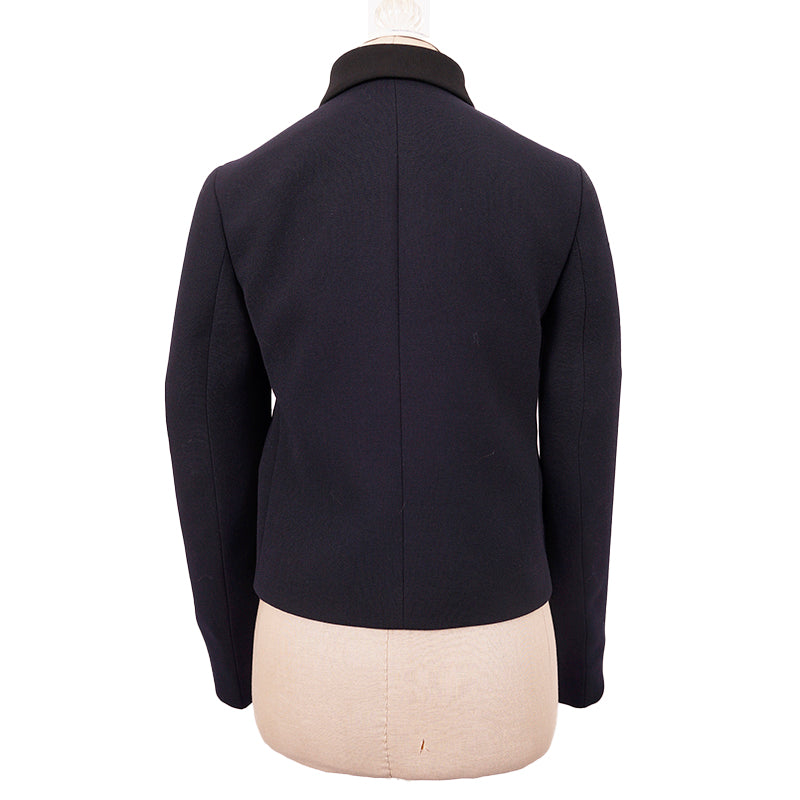 38 NEW $4,100 PRADA Navy BLACK BIB Accent Virgin Wool Point Collar SUIT JACKET