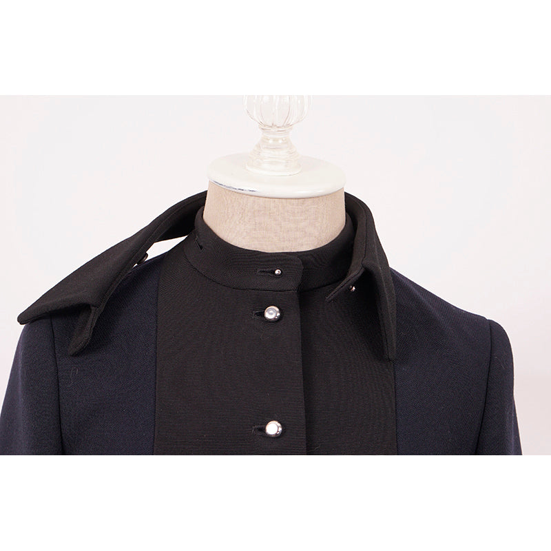 38 NEW $4,100 PRADA Navy BLACK BIB Accent Virgin Wool Point Collar SUIT JACKET