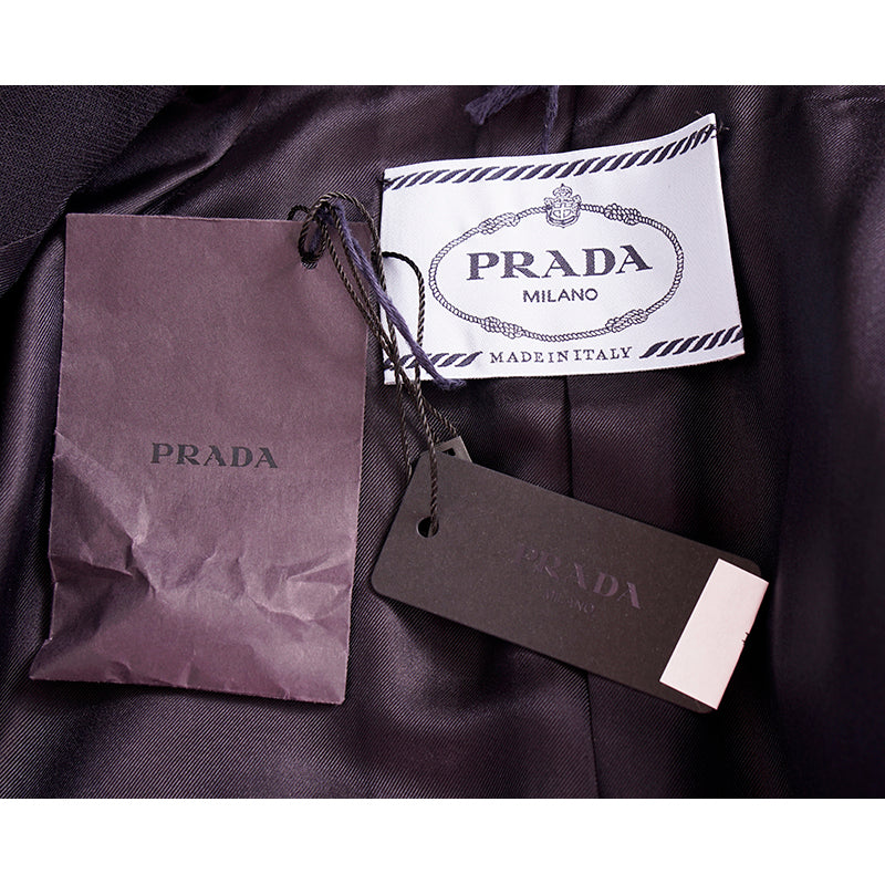 38 NEW $4,100 PRADA Navy BLACK BIB Accent Virgin Wool Point Collar SUIT JACKET