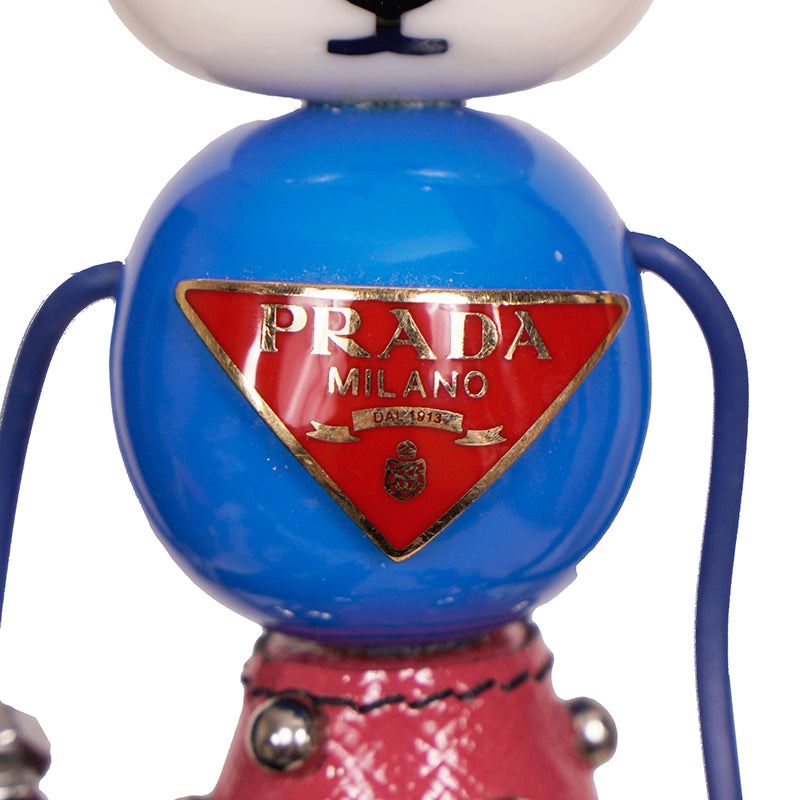 NEW $725 PRADA Saffiano Leather Metal Annie BUNNY RABBIT ROBOT Key Ring BAG FOB