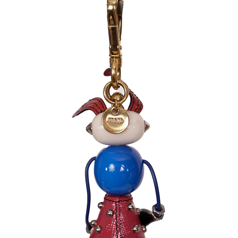 NEW $725 PRADA Saffiano Leather Metal Annie BUNNY RABBIT ROBOT Key Ring BAG FOB