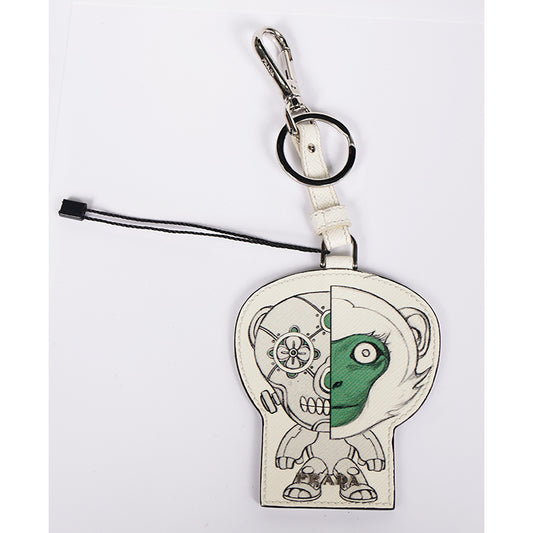 NEW $375 PRADA White ROBOT MONKEY Saffiano Leather METAL KEYRING Trick BAG CHARM
