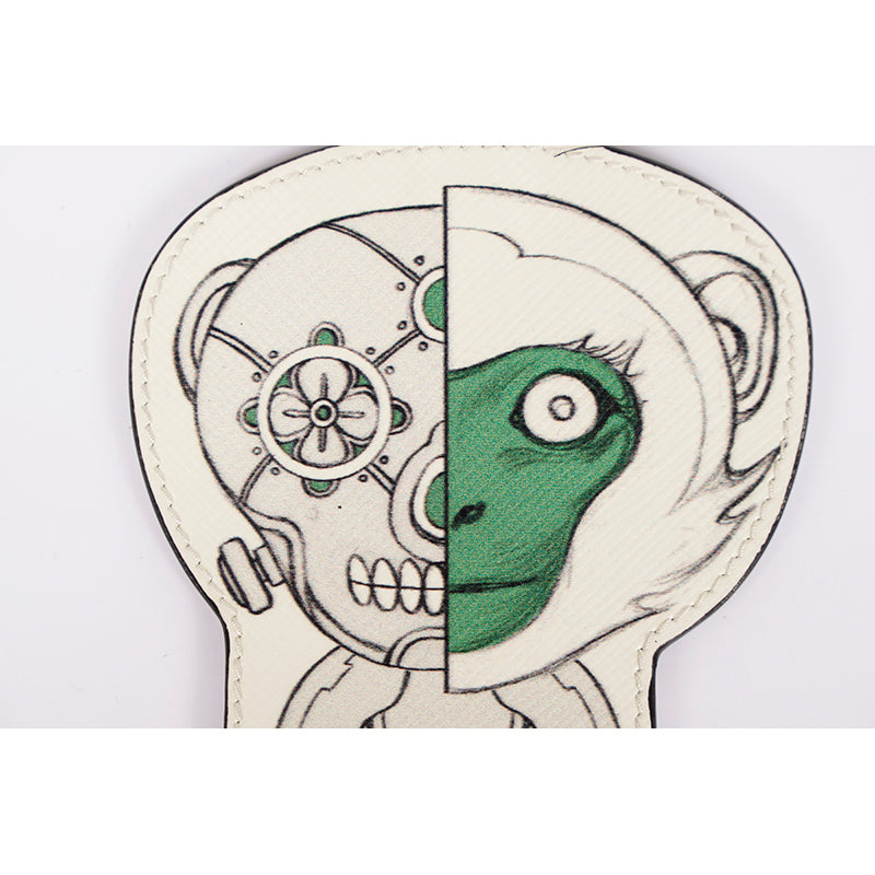 NEW $375 PRADA White ROBOT MONKEY Saffiano Leather METAL KEYRING Trick BAG CHARM