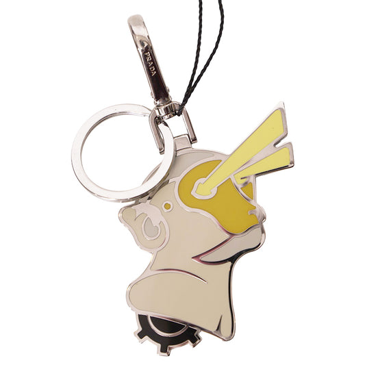 NEW $590 PRADA JAMES JEAN Ivory Silver ROBOT MONKEY Key Chain BAG CHARM FOB NIB