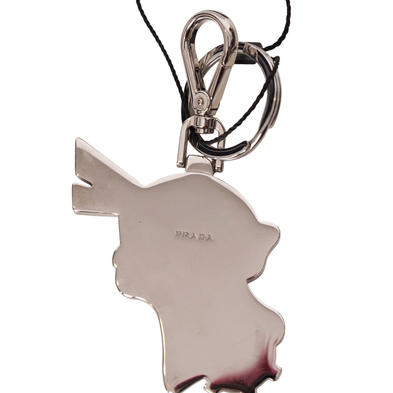 NEW $590 PRADA JAMES JEAN Ivory Silver ROBOT MONKEY Key Chain BAG CHARM FOB NIB