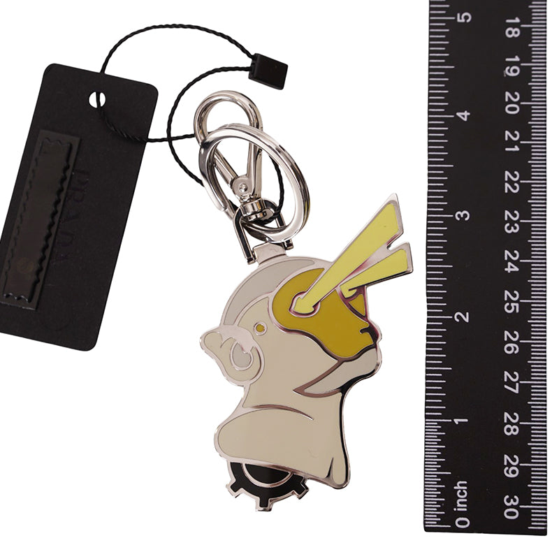 NEW $590 PRADA JAMES JEAN Ivory Silver ROBOT MONKEY Key Chain BAG CHARM FOB NIB