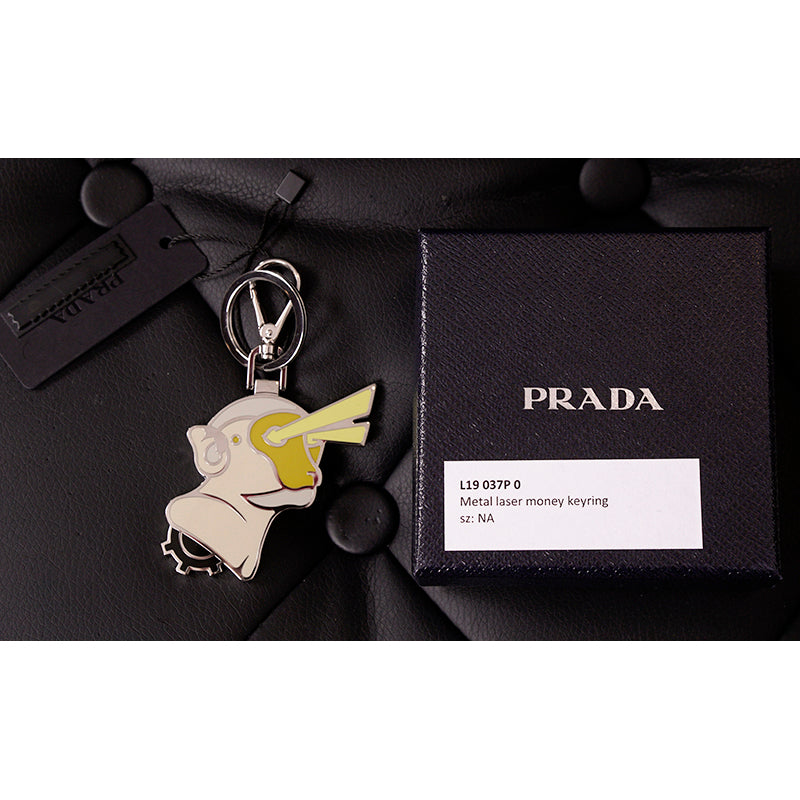 NEW $590 PRADA JAMES JEAN Ivory Silver ROBOT MONKEY Key Chain BAG CHARM FOB NIB