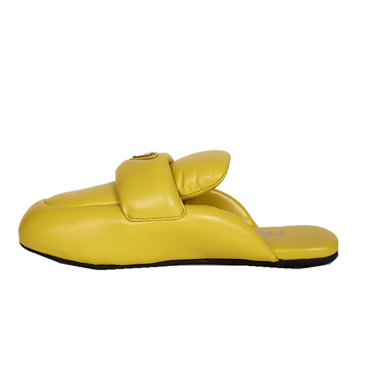 36.5 NEW $1,020 PRADA Cedro Yellow Padded Soft Leather SABOT FLATS LOGO LOAFERS