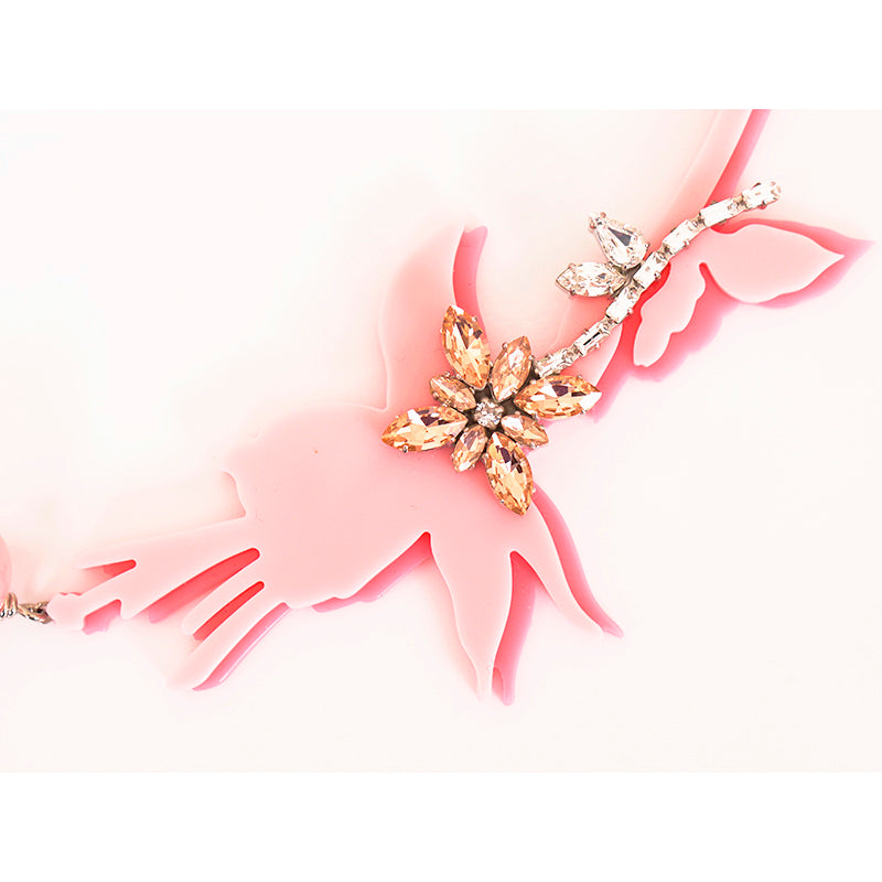 NEW $1,050 PRADA 2016 Runway Pink Plexi Acrylic Flower Crystals Beaded NECKLACE