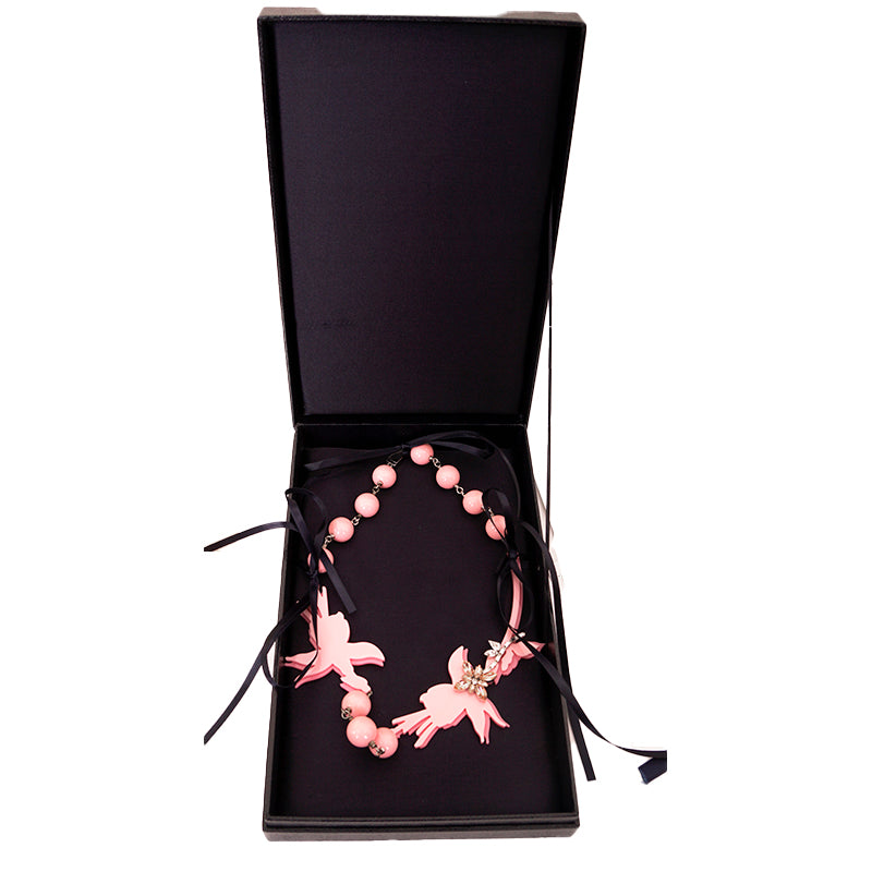 NEW $1,050 PRADA 2016 Runway Pink Plexi Acrylic Flower Crystals Beaded NECKLACE