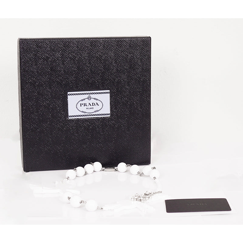NEW $1,050 PRADA 2016 Runway White Plexi Acrylic Flower Crystals Beaded NECKLACE