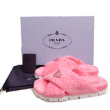 sz 36.5 NEW $825 PRADA Women's Pink TERRY CLOTH Sporty TRIANGLE Logo SANDALS